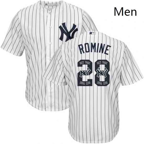 Mens Majestic New York Yankees 28 Austin Romine Authentic White Team Logo Fashion MLB Jersey
